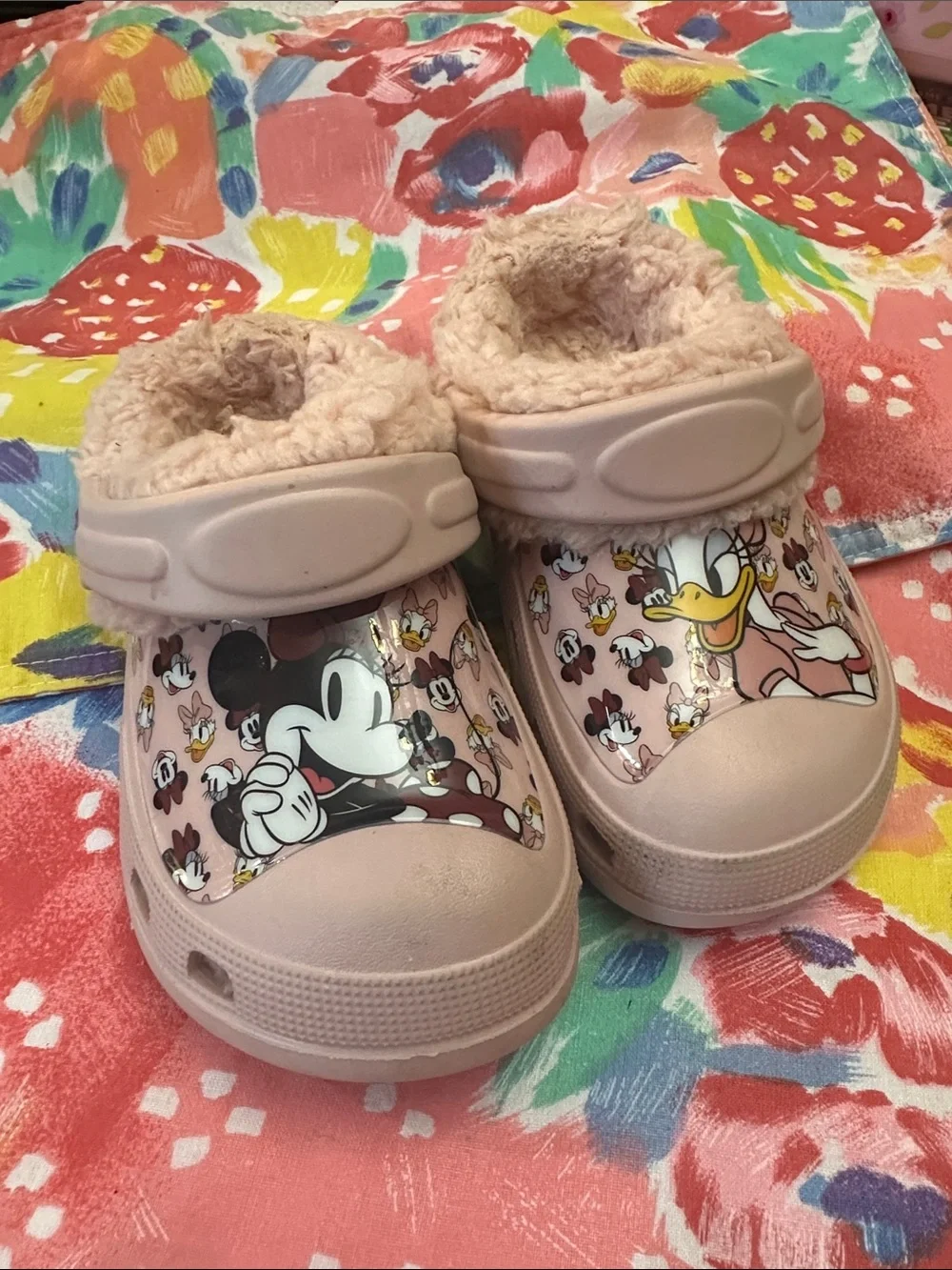 Disney Pink Mickey & Daisy Fleece-Lined Slip-On Clog Slippers